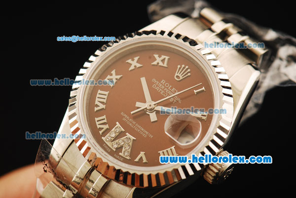 Rolex Datejust Automatic Movement Full Steel with ETA Coating Case and Brown Dial - Click Image to Close